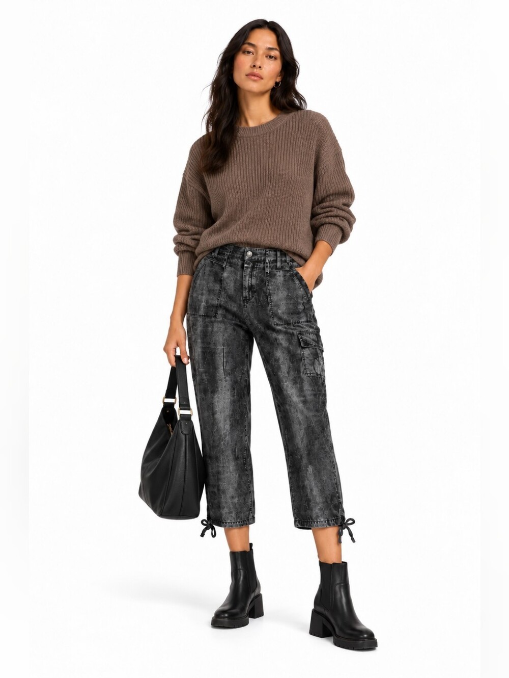 DKNY Jeans Stone Wash Black & Grey Cargo Capri Pants – Size 10 Like New